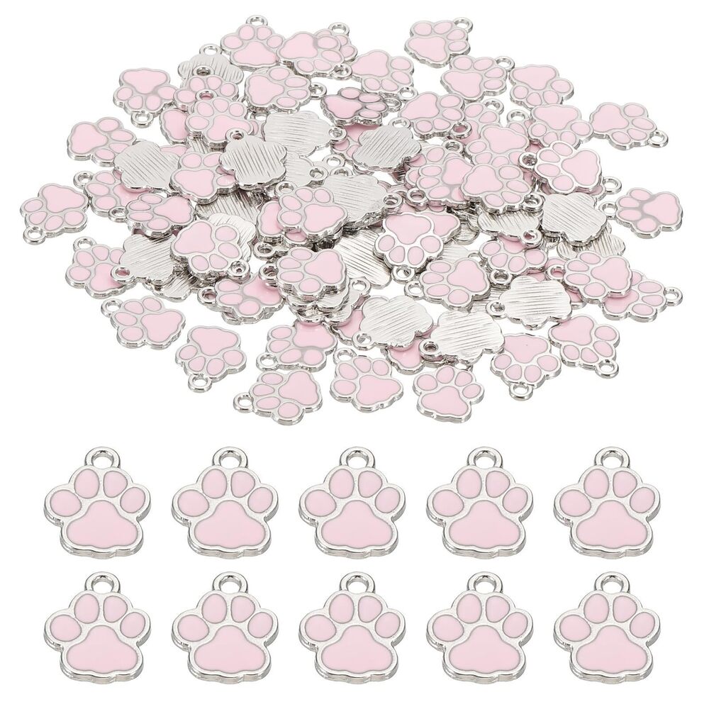 1627 100 Pcs Enamel Dog Paw Print Charms, Lovely Paw Pendant Keychain Charm
